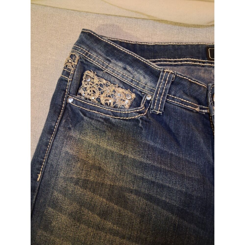 Cato Contemporary Distressed Jeans 14P Petite Lace Embroidered Pocket Dark Wash - Picture 4 of 16